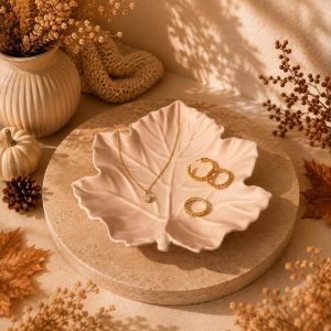 Autumn Leaf Decorative Tray Beige