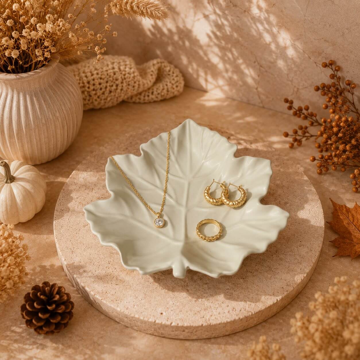 Autumn Leaf Decorative Tray Iced Grey